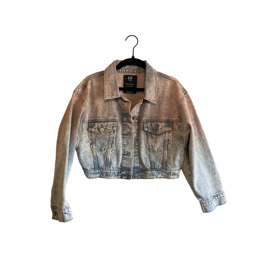 Gap Teen NWOT cropped denim jacket, pink dip dye, size L